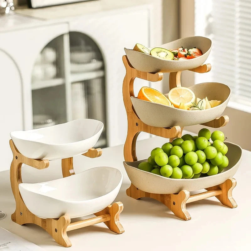2/3 Layer Fruit Plate & Snack Dish - Modern Plastic Candy Basket, Cake Stand & Salad Bowl for Home Living Room