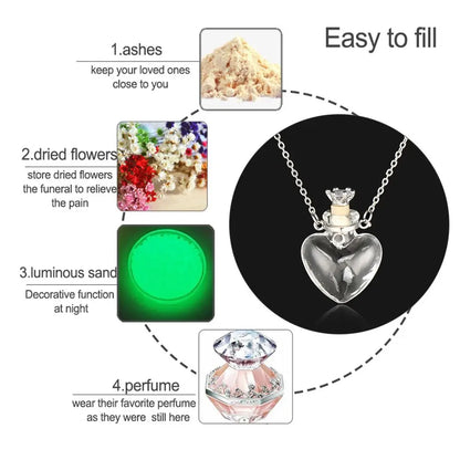 Openable Water Drop Heart Steel Chain Necklace – Essential Oil Pendant Glaze Vial Memorial Jewelry