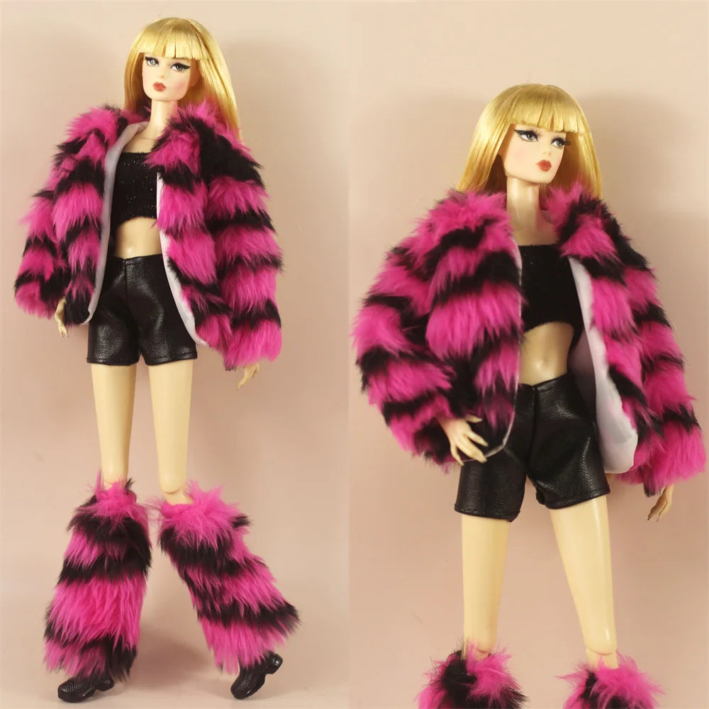 1:6 Scale Doll Clothes – Fur Coat Dress Outfit for 11.5" (30cm) Dolls, Multiple Styles, Gift for Girls