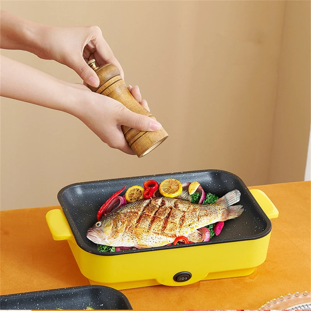 Multifunctional Electric BBQ Grill – 26cm Square Mini Electric Baking Tray and Wok for Pancakes, Steak, and Kitchen Frying