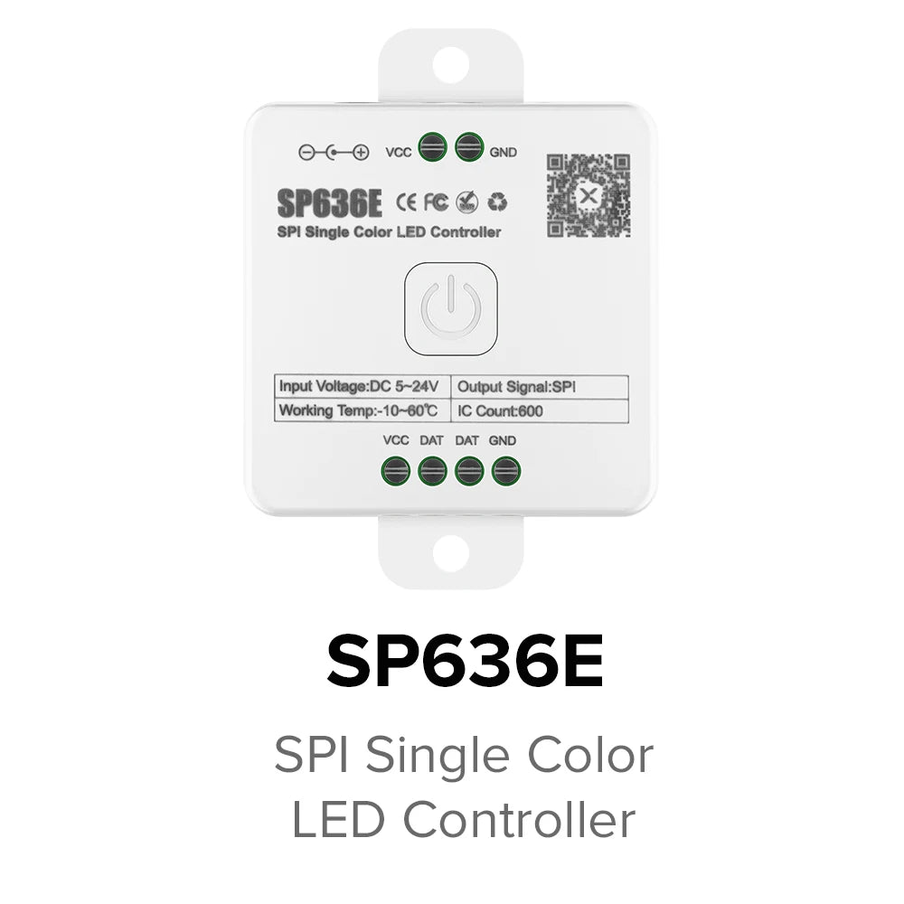 SP630E All-in-One LED Controller 5CH PWM SPI, RGB/RGBW/CCT Music Sync Bluetooth, Compatible with WS2812B WS2811 SK6812 FCOB 5050 5V–24V LED Strip