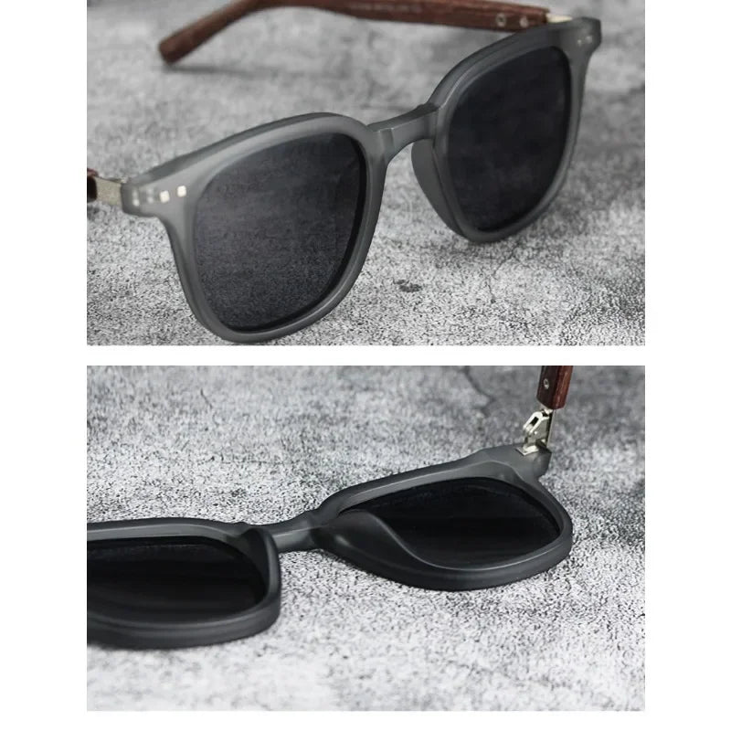 Retro Wood Grain Polarized Sunglasses for Men & Women – UV Protection Eyewear for Cycling, Outdoor & Street Photography