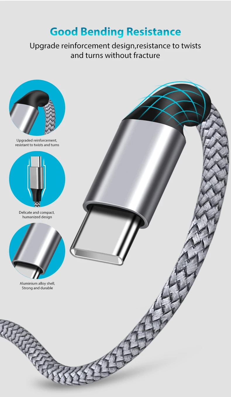 Type-C to Type-C PD 60W Fast Charging & Data Cable — 3M/5M/8M/10M Extension for iPhone 15 Pro Max, Huawei, Xiaomi, Samsung