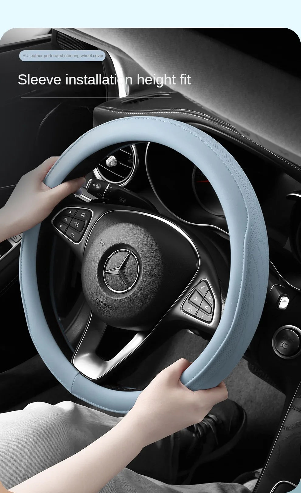 Napa Leather Perforated Patchwork Steering Wheel Cover - Non-slip & Breathable, Universal 15 Inch (38cm)