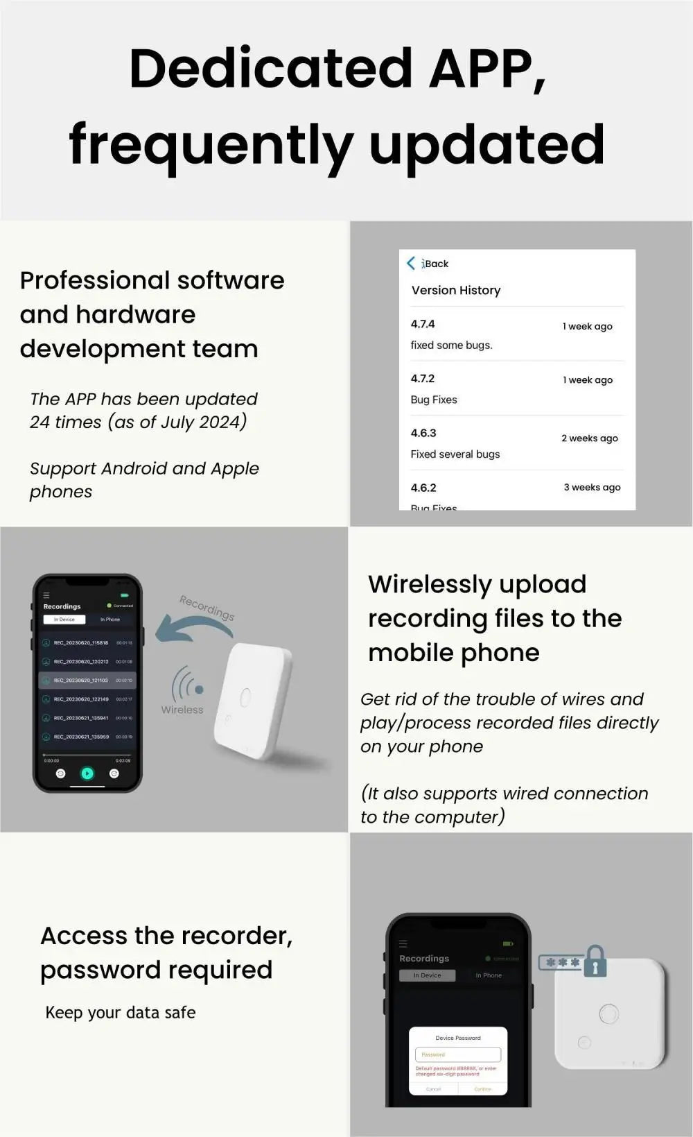 AI Voice & Call Recorder – Speech-to-Text & Summarization, 100 Languages Support, 64GB Storage