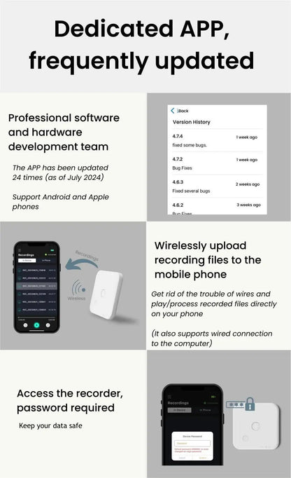 AI Voice & Call Recorder – Speech-to-Text & Summarization, 100 Languages Support, 64GB Storage