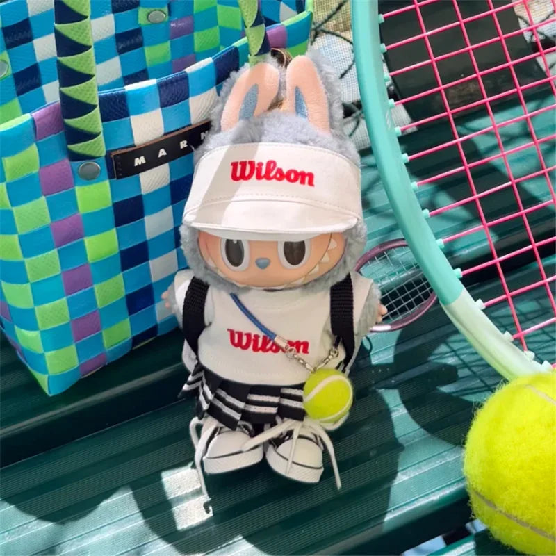 Labubu 15-17cm Doll Sports Outfit – LA Baseball & Trendy Tennis/Badminton Clothing, T-Shirt & Cargo Pants Set