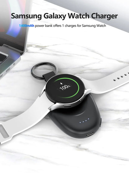1400mAh Portable Wireless Power Bank — Magnetic Keychain Charger for Samsung Galaxy Watch 7/Ultra/6/6 Classic/5 Pro/4/3 & Active 2/1
