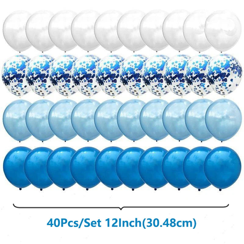 40Pcs/Set 12-inch Mix Blue Rose Gold Confetti Latex Balloon - Birthday, Baby Shower, Wedding, Party Decorations
