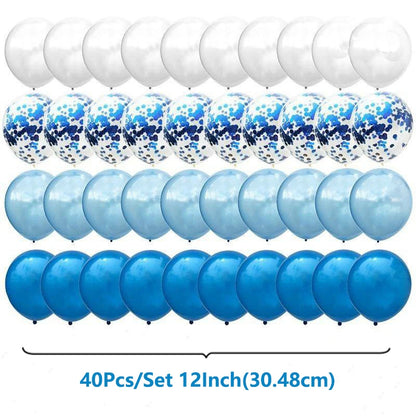 40Pcs/Set 12-inch Mix Blue Rose Gold Confetti Latex Balloon - Birthday, Baby Shower, Wedding, Party Decorations