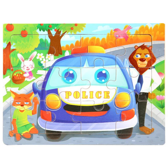 30PCS Montessori Wooden 3D Cartoon Animal Puzzle – Educational Jigsaw Board Game for Kids