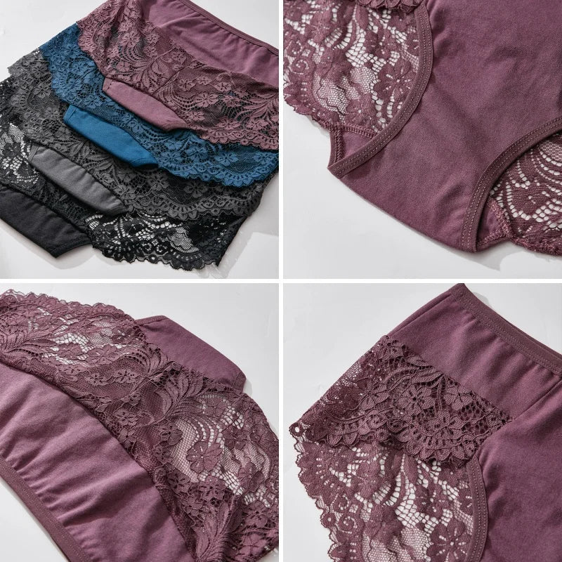 Women’s Lace Briefs 4-Piece Set - Soft Breathable Ruffle Trim Panties for Comfortable Daily Wear S-4XL