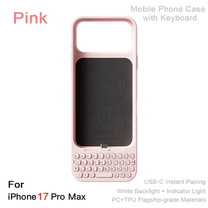 Magnetic Phone Case with Keyboard - All-in-One Wired External Keyboard Case for iPhone 16 Pro Max & 17 Pro Max
