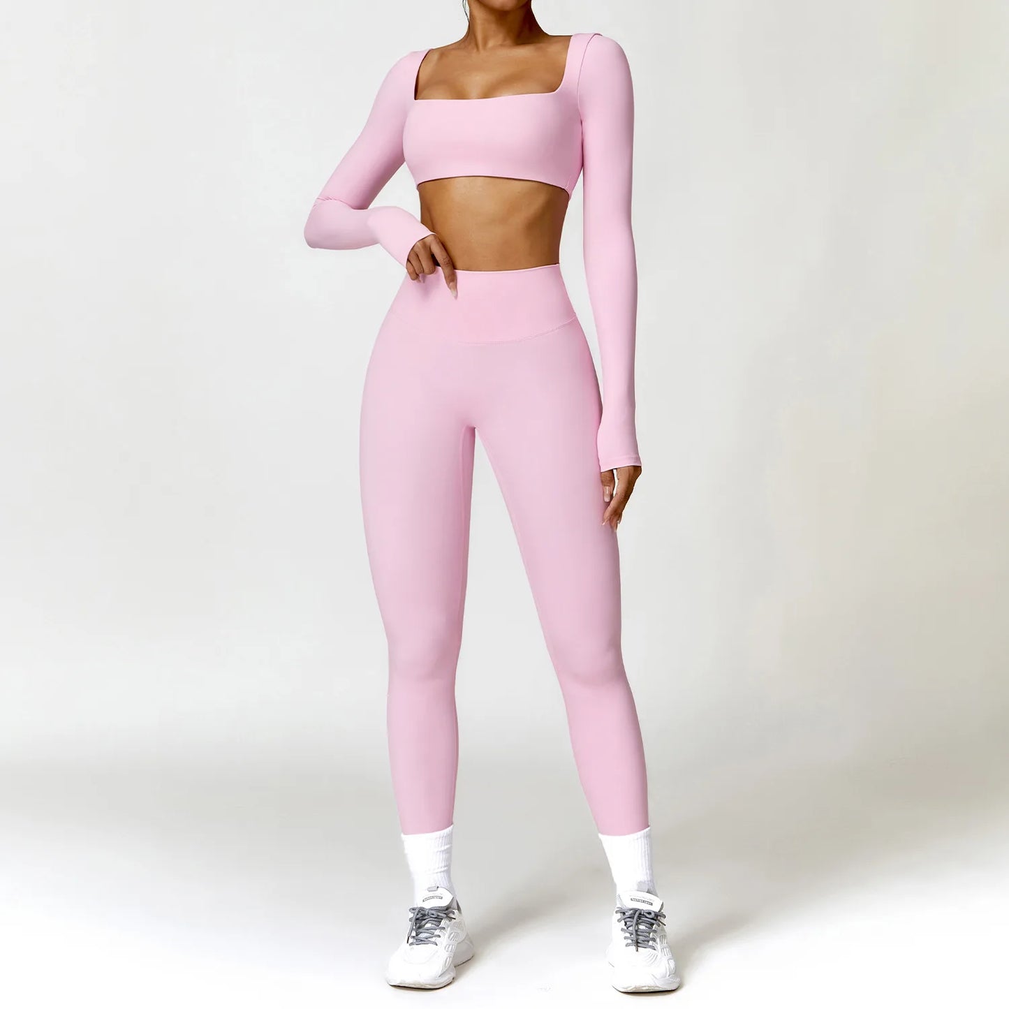 2Pcs Women's Yoga Sports Set - Quick Dry Long Sleeve Workout Tracksuit for Gym & Running