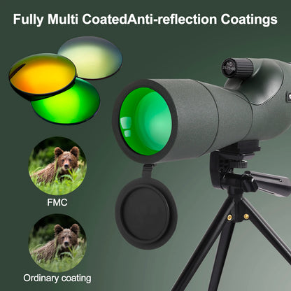 Powerful 25-75x60 Telescope Spotting Scope - Zoom Monocular FMC BAK4 Waterproof for Bird Watching, Target Shooting with Tripod