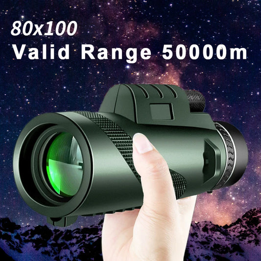 80x100 HD Zoom Monocular Telescope: Powerful Portable Binoculars for Hunting, Camping, and Outdoor Travel Exploration