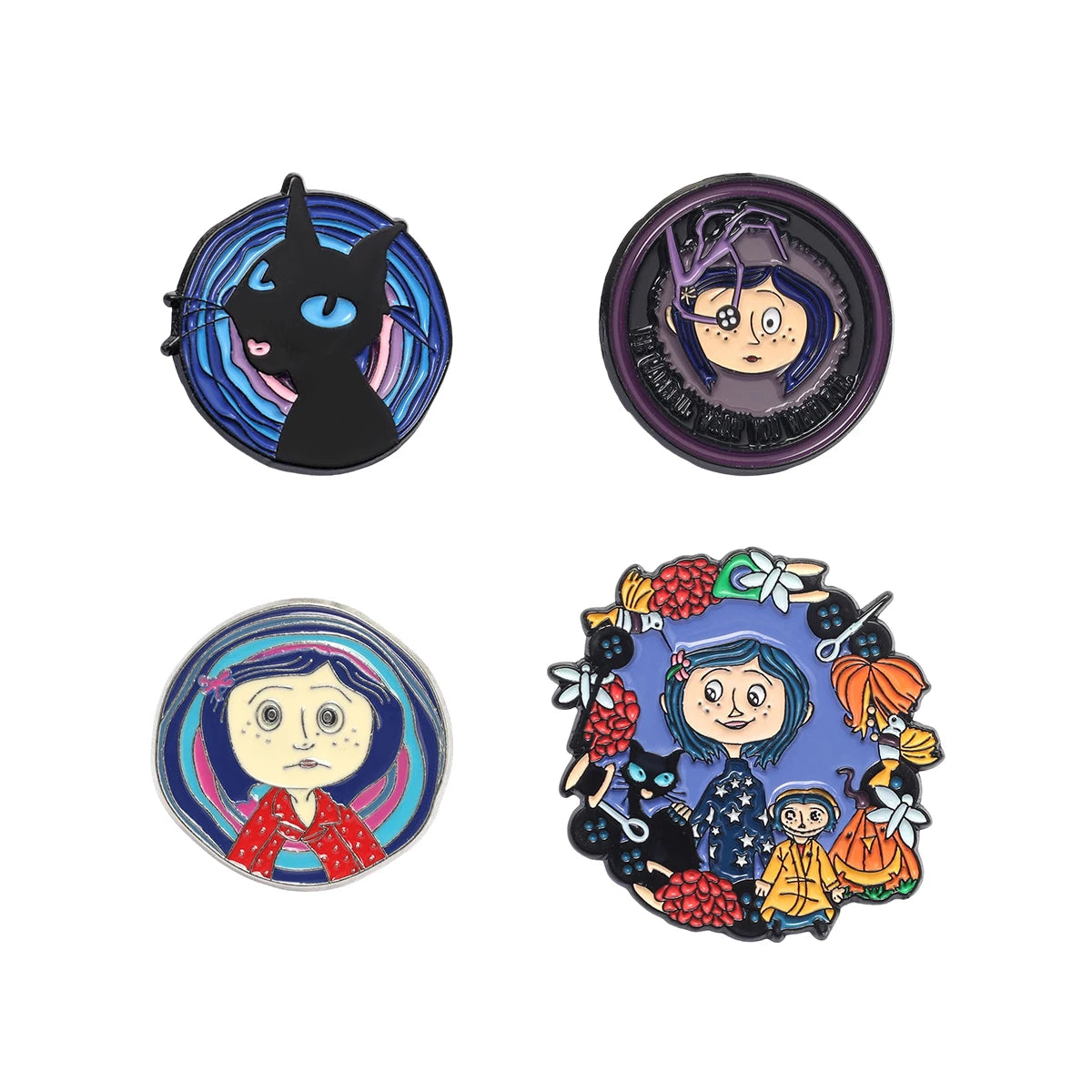 4-Piece Horror Movie Enamel Pin Set – Ghost and Cartoon Character Lapel Brooches for Backpacks, Cosplay, and Halloween Gifts