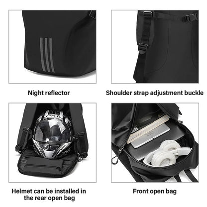 Black Motorcycle Helmet Backpack - Waterproof Laptop Backpack, Large Capacity, Ideal for Outdoor Sports, Riding, Hiking, and Travel