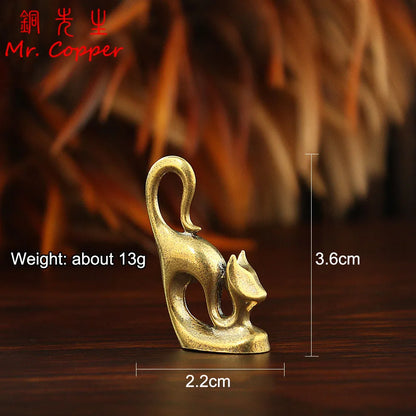 Brass Cat Figurines - 7 Style Modern Retro Animal Mini Statues for Desktop, Home Decor & Craft Accessories