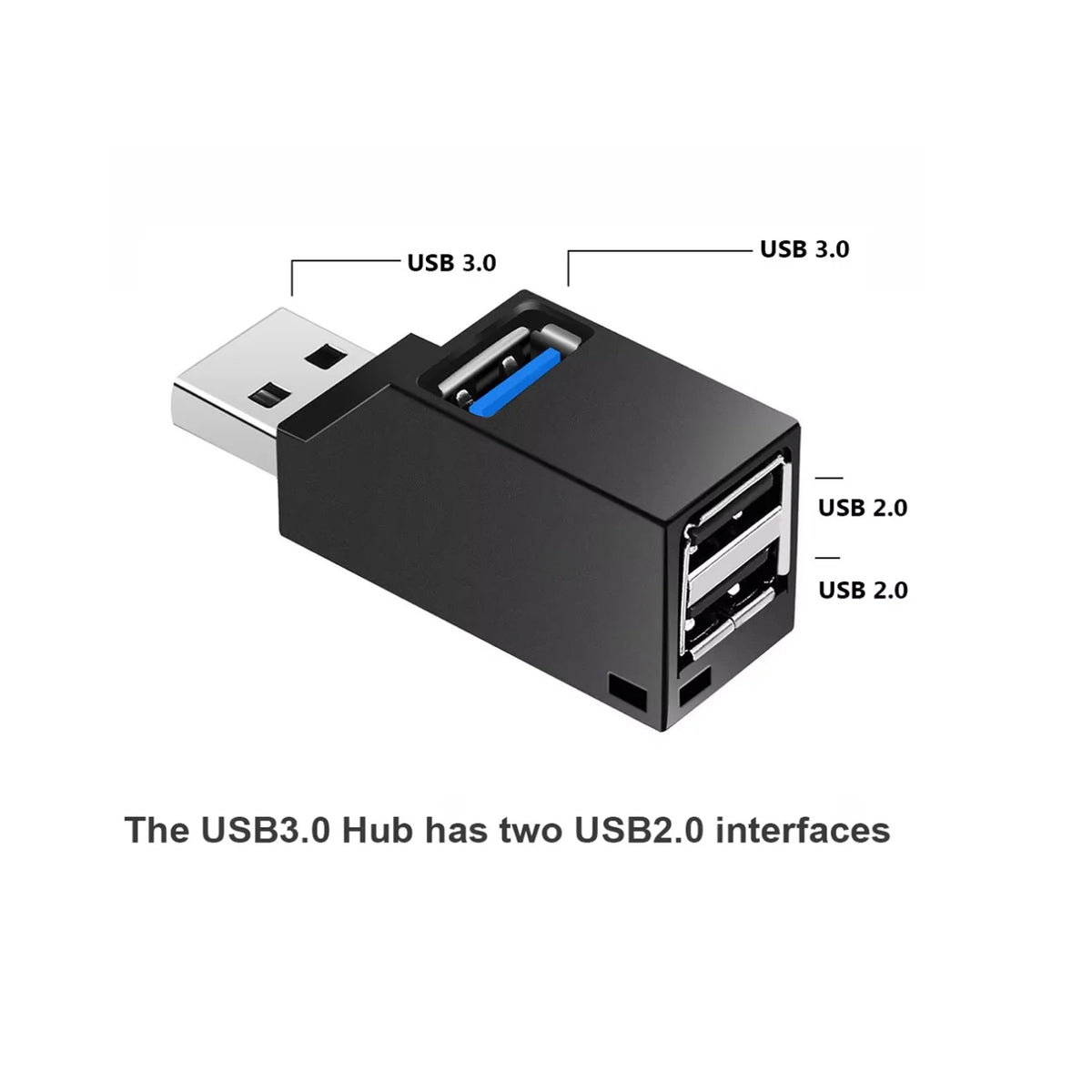USB 3.0 Hub Adapter - 1-to-3 Port Mini USB Splitter with High-Speed USB 2.0 Support for PC, Laptop & U Disk Readers