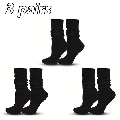 Women’s White Mid-Calf Socks - 3 Pairs Comfortable Breathable Basic Fashion Socks