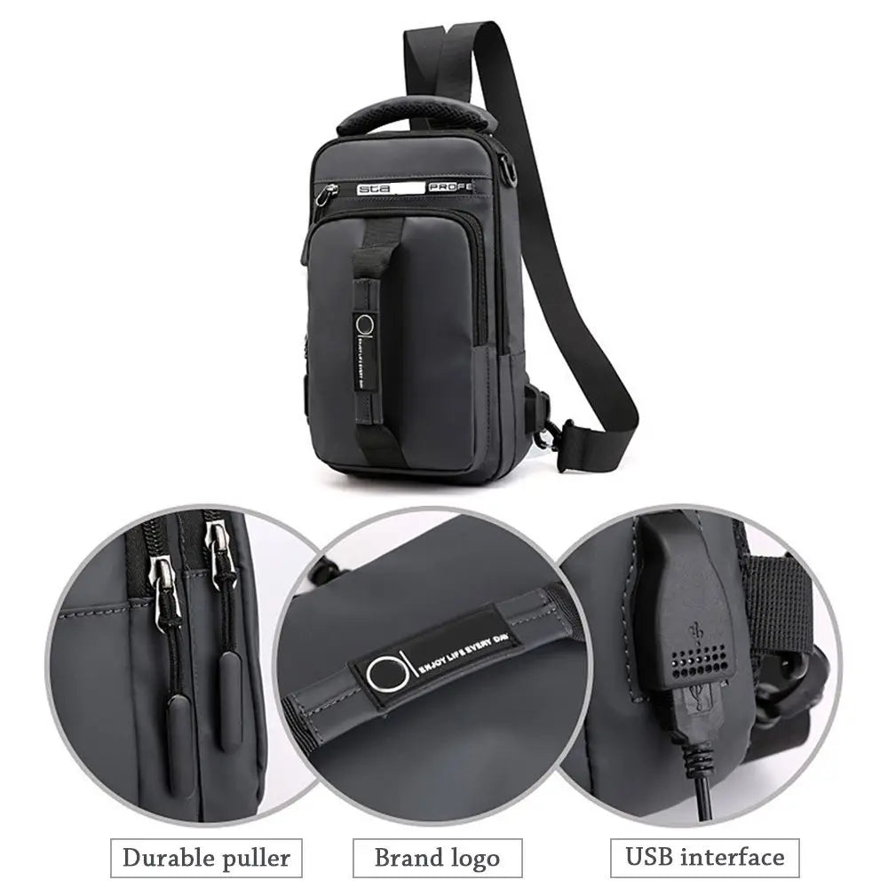 Men's Anti-Theft Sling Chest Bag – Crossbody Messenger Backpack with USB Charging Port