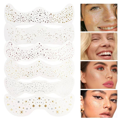 6pcs Hot Stamping Freckles Makeup Patches – Metallic Gold & Silver Temporary Tattoo Stickers for Face