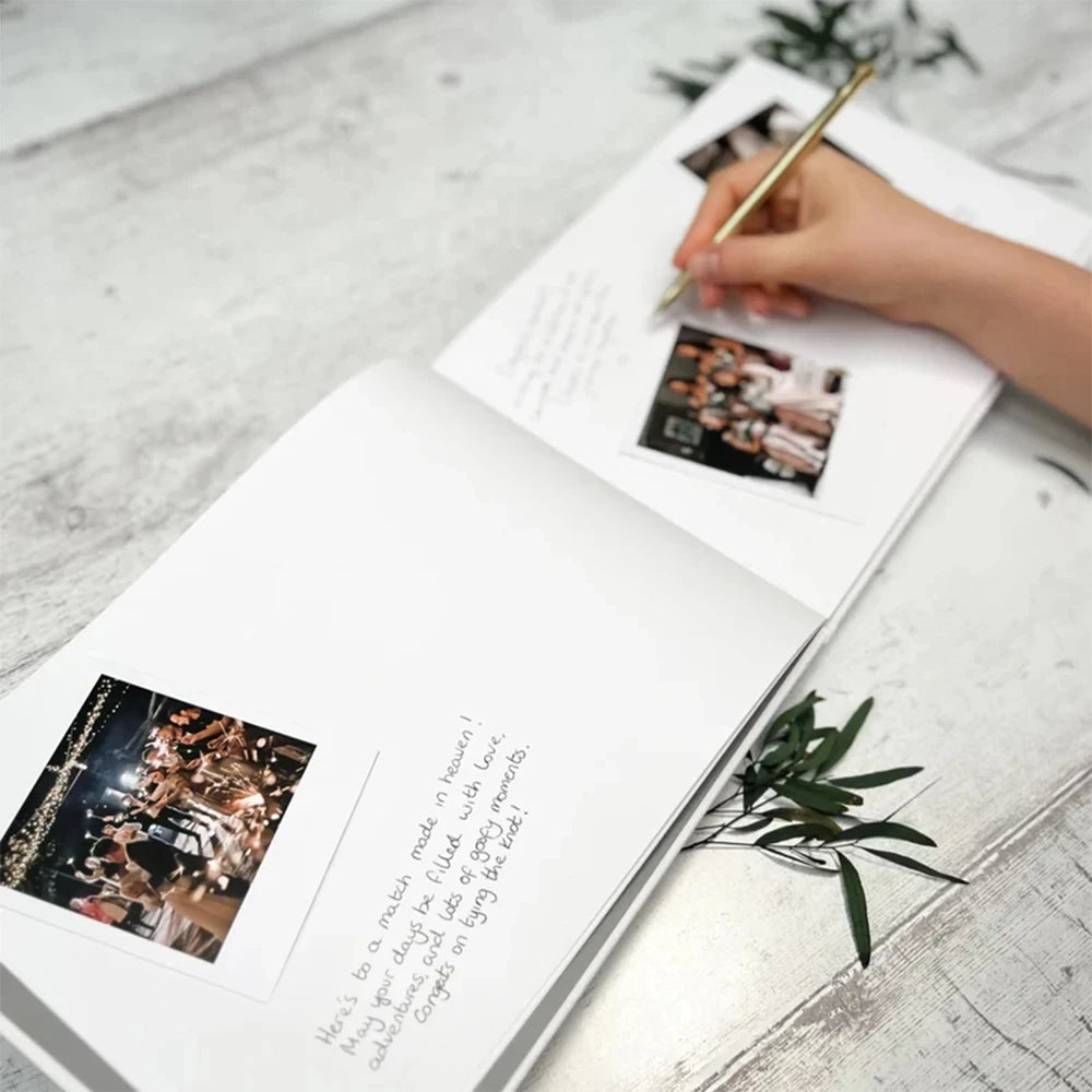 Personalized Wedding Guest Book - White/Black Elegant Keepsake, Photo Album & Signature Book for Messages