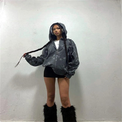 Y2K Star Print Hoodie Set - Harajuku Loose Streetwear Sweatshirt & Sweatpants