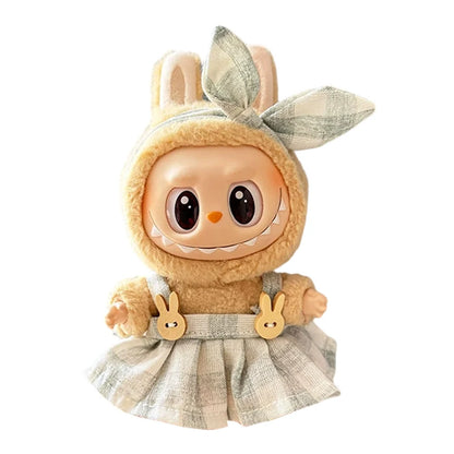 Labubu v1v2 Doll Clothes Outfit (15-17cm) – Sitting Party Bear Accessories with Scarf, Hat & Bag