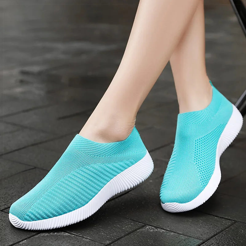 Women’s Slip-On Sock Sneakers – Breathable Flat Casual Vulcanized Sports Shoes Zapatillas