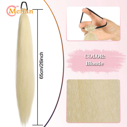 MEIFAN Synthetic Color Braid Ponytail Extension – Red, Green, Blue, Pink, Straight Hair Wrap Around with Elastic Tie