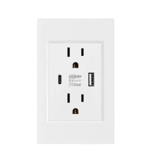US Plug with USB Type-C Charging Port – 5V 2.1A, Household Electrical Wall Outlet for America & Mexico, 118x72mm PC Panel