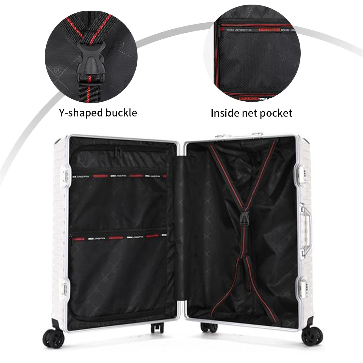 Aluminum Frame Rolling Luggage – 20/24/26/28 Inch Suitcase with USB Port, Combination Lock & Wheels