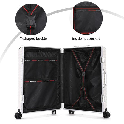 Aluminum Frame Rolling Luggage – 20/24/26/28 Inch Suitcase with USB Port, Combination Lock & Wheels