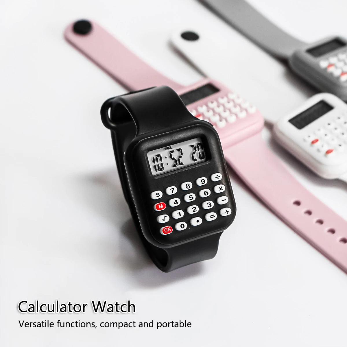 2026 Kids Digital Watch with Calculator - Rubber Strap Electronic Watch for Girls with Time & Date Display