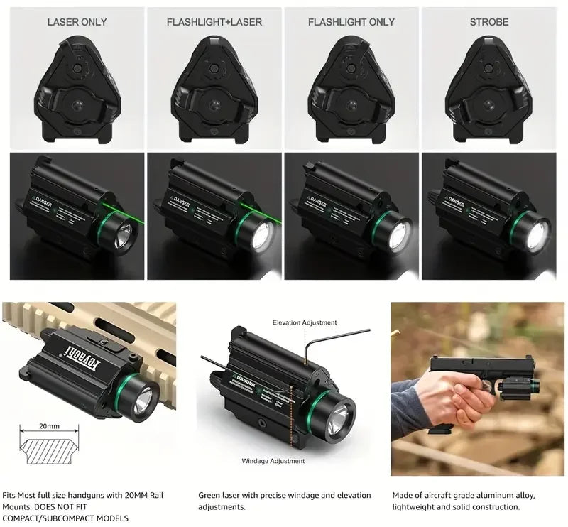 Feyachi Green/Red Laser Light Combo — 1000 Lumen LED Weapon Flashlight with Picatinny Rail Mount for Pistol & Rifle, Rechargeable