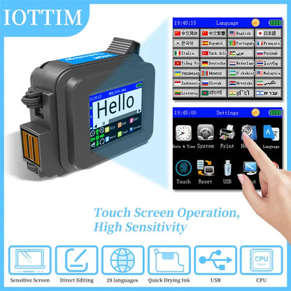 Iottim 12.7mm Mini Portable Inkjet Printer – Handheld Date, QR Code, Logo & Batch Number Printer for Small Business Labeling