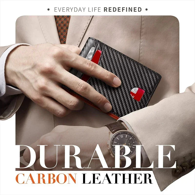 RFID Carbon Fiber Slim Wallet for Men – Luxury Money Bag, Thin Card Holder, Small Short Billfold Purse