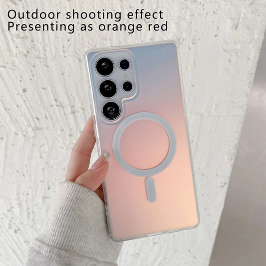 Laser Gradient Magnetic Case for Samsung Galaxy S26/S25/S24/S23/S22 Ultra Plus FE Series - Matte Protective Cover with Magnetic Charging Support