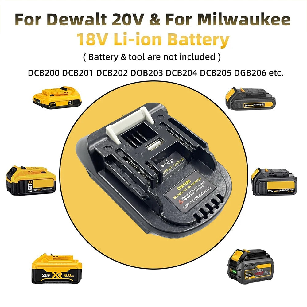 DM18M Battery Adapter for Makita 18V Tools – Convert Dewalt 20V & Milwaukee M18 Batteries to Makita 18V Battery