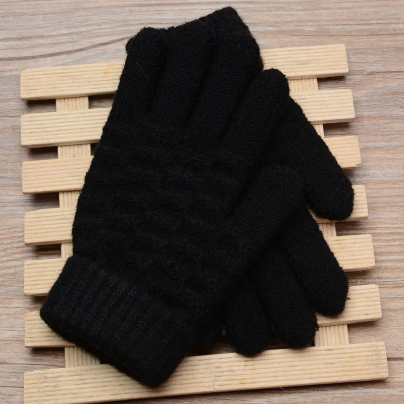 New Fashion Kids Thick Knitted Gloves - Warm Winter Stretch Mittens for Boys and Girls, Solid Color Split Finger Gloves