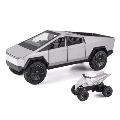 1:24 Cybertruck Model Silver Diecast Pickup Toy Car with Sound & Light for Kids 3+