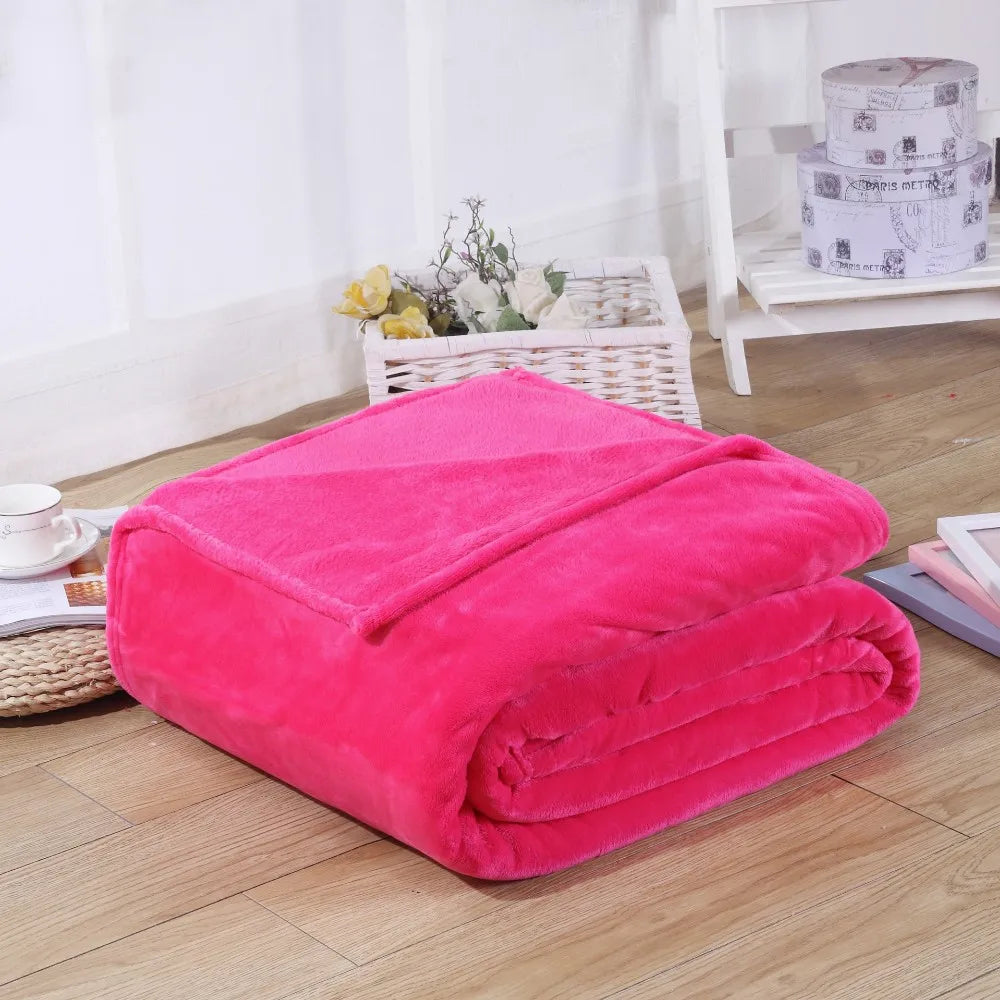 Winter Flannel Blanket – 230GSM Soft Solid Blue Coral Fleece Bedspread, Thin Warm Sofa Cover, Faux Fur Plaid Throw