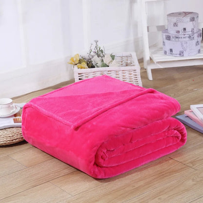 Winter Flannel Blanket – 230GSM Soft Solid Blue Coral Fleece Bedspread, Thin Warm Sofa Cover, Faux Fur Plaid Throw