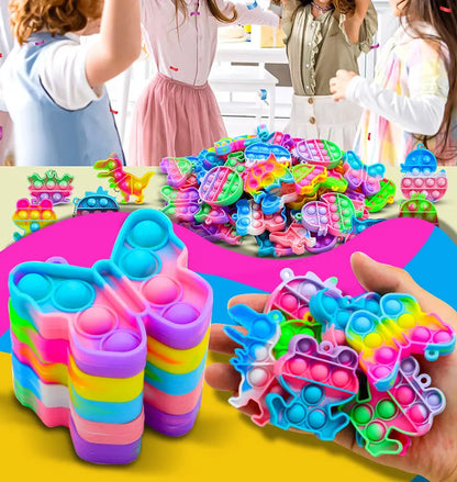 10/30/50PCS Rainbow Keychain Fidget Toys – Kawaii Cartoon Sensory Stress Relief Keychains for Kids & Adults Party Favors