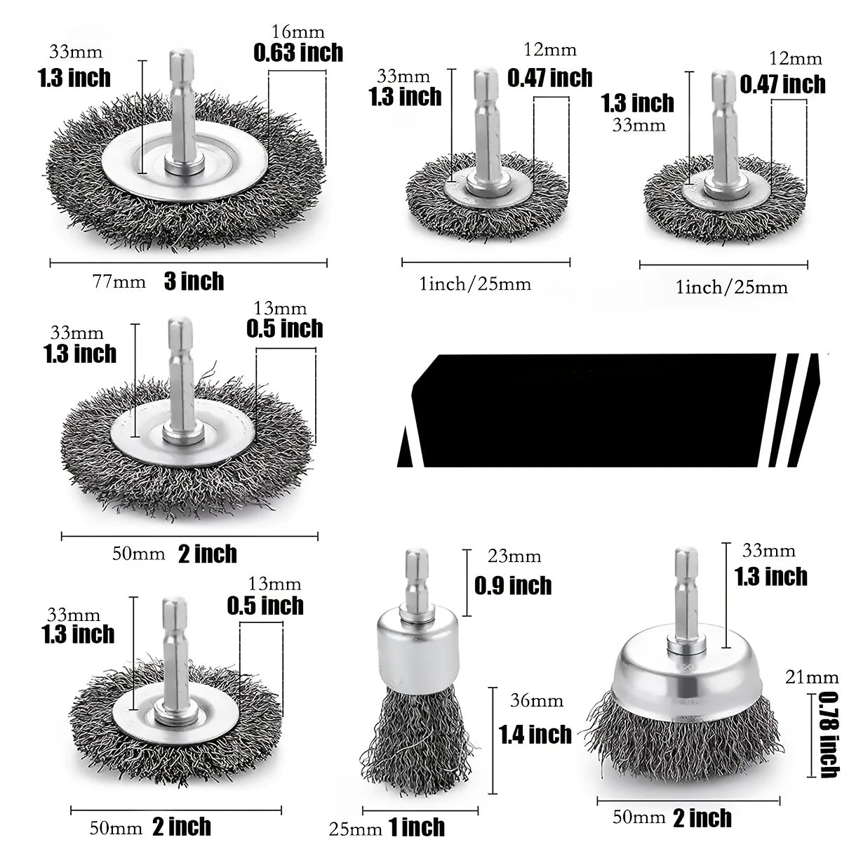 10 Pack Wire Brush Wheel Cup Brush Set: 1/4 Inch Hex Shank Wire Brush for Drill - Coarse Carbon Steel Crimped Wire Wheel (0.012 Inch)