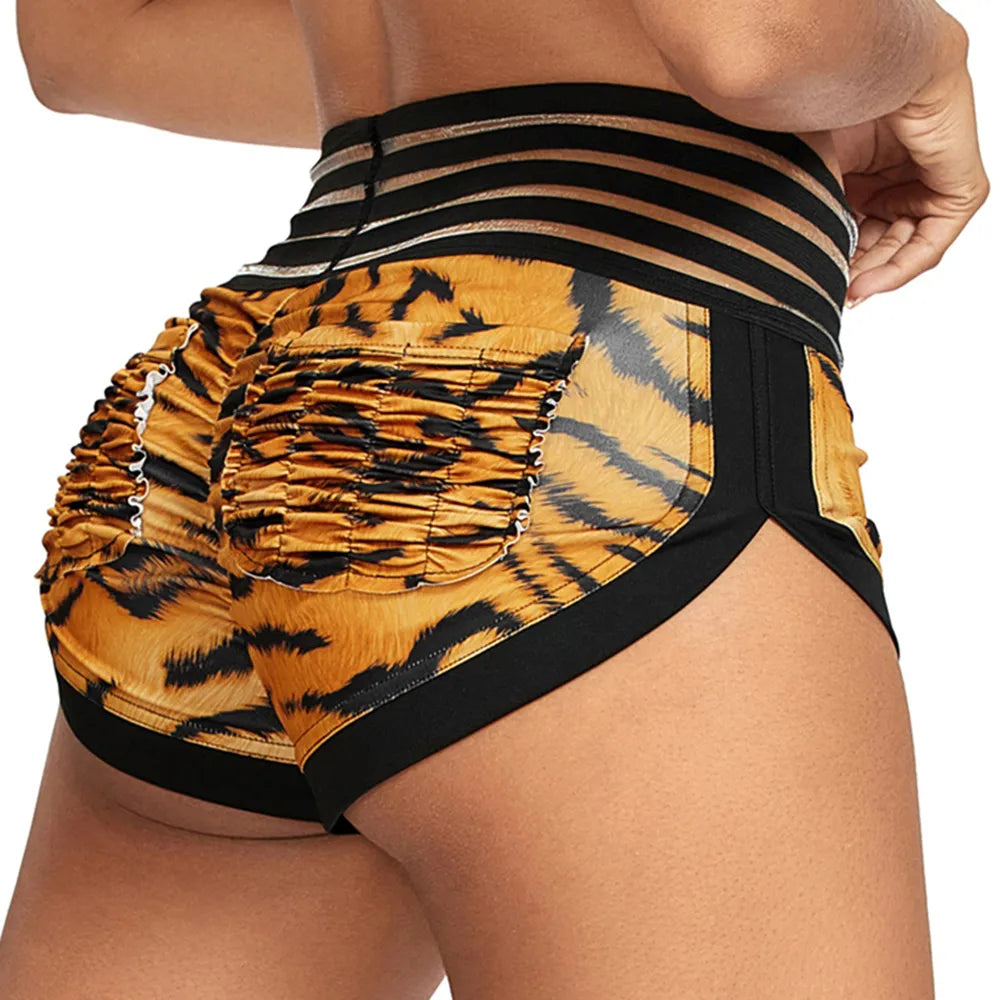 Animal Printed High Waist Yoga Shorts: Women's Fitness Leggings with Scrunch Butt - Breathable Gym Workout Jogging Clothes