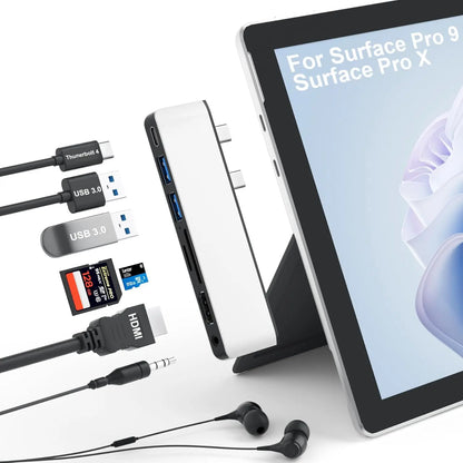 7-in-1 USB-C Docking Station for Microsoft Surface Pro - 4K HDMI, 100W Charging, USB Ports and TF/SD Card Reader for Pro 9, 10, 11 & X