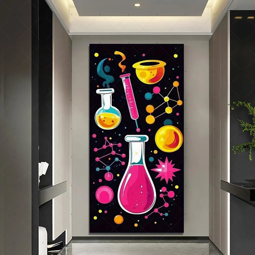 Chemistry Lab Door Cover Backdrop – Science Experiment Party Decoration & Photography Props with Laboratory Equipment Theme